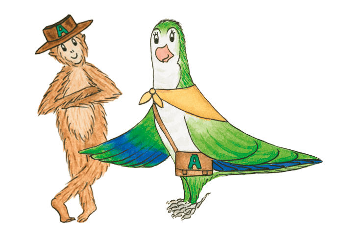 Portia Parrot and Albie Ape